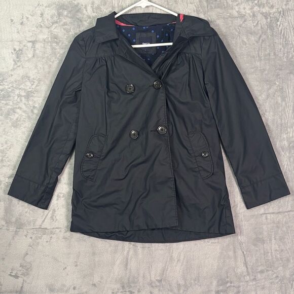 Gap Kids Black Hooded Rain Jacket Polka Dot Inside Pea Coat Look Size 10 (L) - Picture 1 of 9